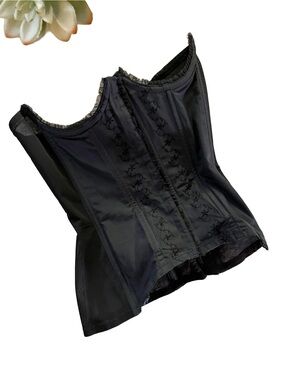 Vintage Peter Pan “Scarlett O’Hara” Satin & Mesh Black Corset‑Style Bustier